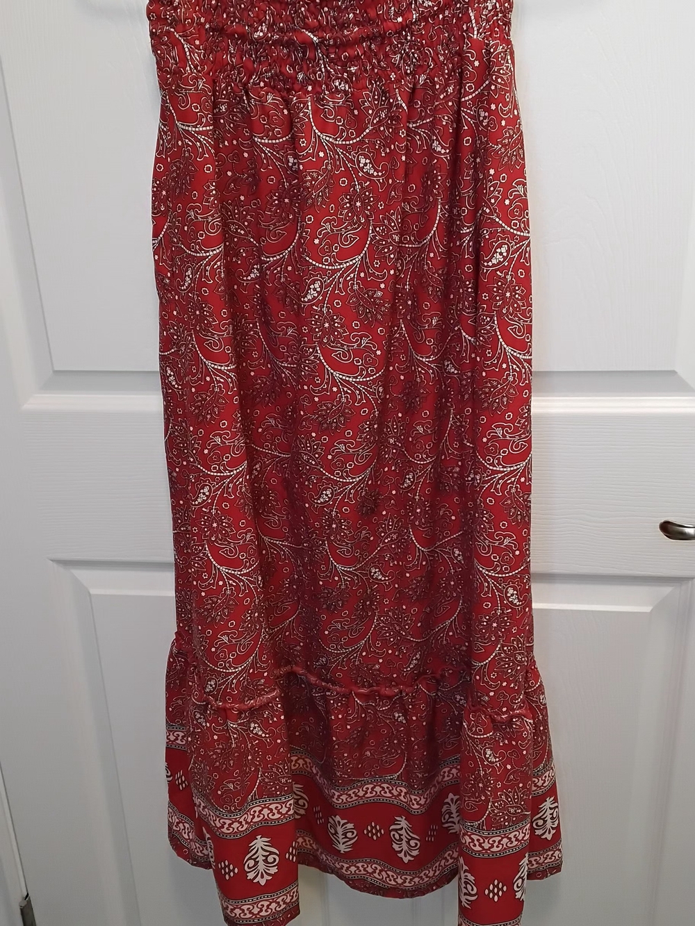 MASALA Red Paisley Tiered Maxi Skirt with Smocked‎ Waist